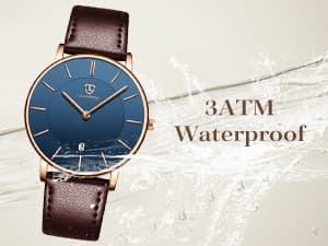 L LAVAREDO Watch for Men, Extremely Thin Mens Watches Minimalist Analog Men's Leather Wrist Watches with Time/Date, Birthday Gift for Men Boyfriend