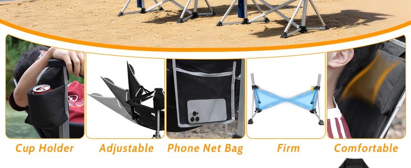 Romswi 2-Pack Aluminum Hammock Chair with Footrest, Oversized Portable Folding Swinging Chair with Adjustable Back & Seat, Lightweight Rocking Camp Chair Supports 440lbs for Outdoor, Patio - Black