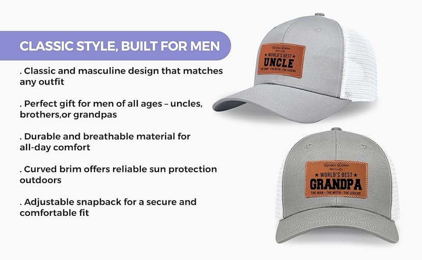 Men's Hat Gifts - Men Cap Gifts for Christmas Father's Day Birthday Trucker Hat Leather Pattern Baseball Cap