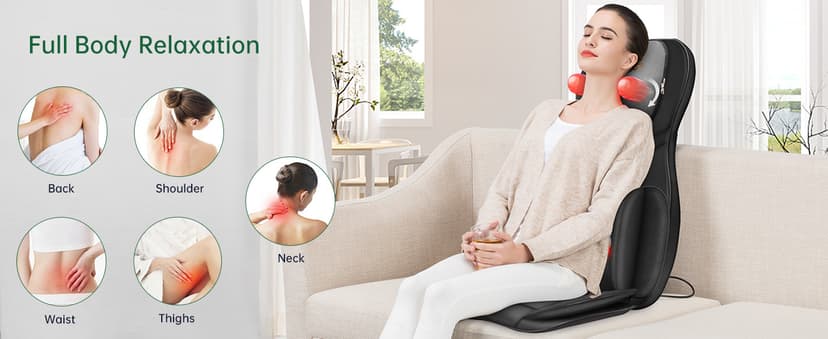 Snailax Neck Back Massager with Heat, Full Body Massage Chair Pad, Adjustable Compression, Rolling, Shiatsu Massage Seat Cushion, Chair Massagers,Gifts for Women, Man (Upgrade)