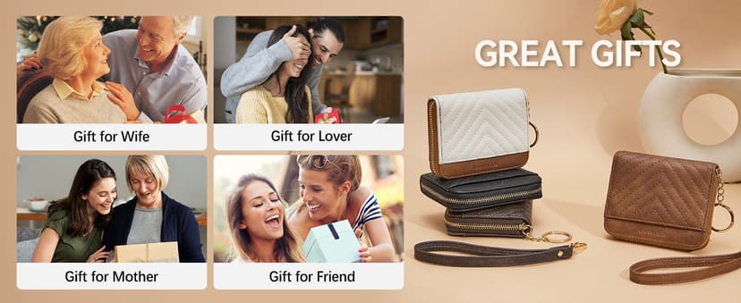 BOSTANTEN Credit Card Holder Wallet RFID Blocking Leather Small Wallet for Women Zipper Keychain Wallet with Wristlet Beige&Brown