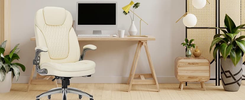 Executive Office Chair-Ergonomic Computer Desk Chair, High Back Leather Chair with Padded Flip-up Arms, Swivel Home Office Chair Upgraded Caster-Black