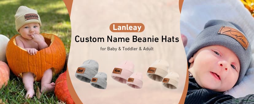 Custom Toddler Baby Beanies, Mama Mini Matching Hats, Leather Patch Baby Knit Hats, Winter Beanies for Infant, Kids Adults