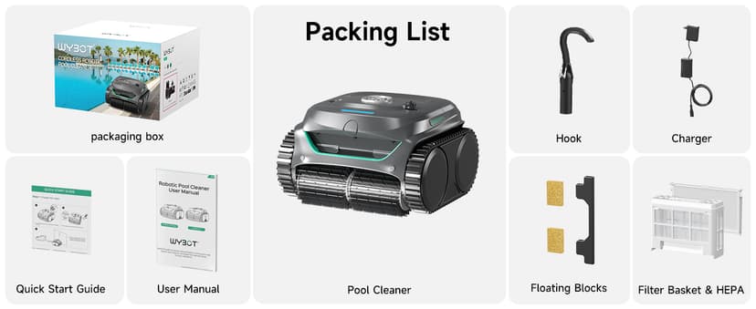 WYBOT C2 Cordless Robotic Pool Cleaner, Dual Filtration, Pool Vacumm Robot for Wall & Waterline Cleaning, Up to 180 Mins Runtime & Scheduling, Smart Navigation, for Inground/Above-Ground Pools