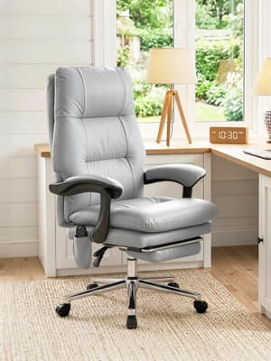 HOMCOM Massage Office Chair with 6-Point Vibration, Pet-Friendly Faux Leather Ergonomic Executive Desk Chair with Double-Layer Spring Cushions, Wide Seat, High Back, Reclining, Footrest, Light Gray