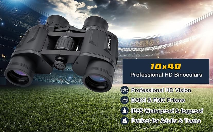 10x40 Professional HD Binoculars for Adults & Youth,Shock Proof Binocular with BAK4 FMC Lens, Large View & Waterproof Binoculars Perfect for Bird Watching,Hunting,Camping,Travel,Sports,Black
