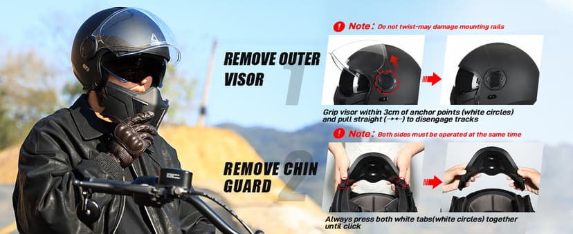 TRIANGLE Convertible Full Face Motorcycle Helmet DOT Approved for Men Women, Multi-Configuration 3/4 Open Face Street Bike Helmet with Internal Tinted Sunshield, Includes Storage Bag