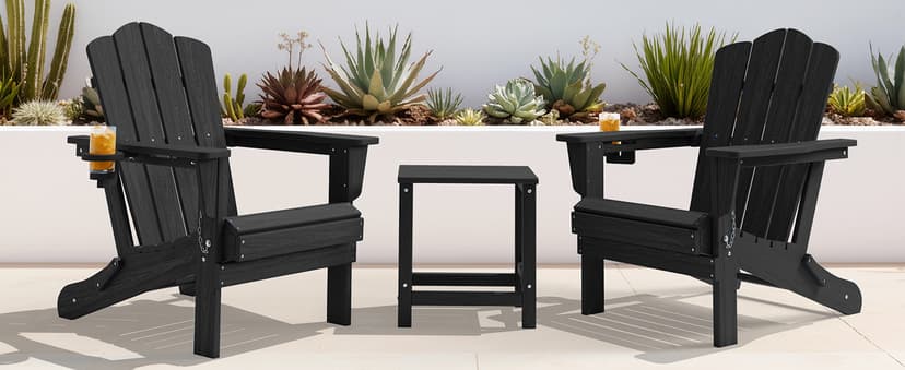 KINGYES Folding Adirondack Chair Set of 6, HDPE All-Weather Patio Chairs, Wooden Textured Lawn Chair for Poolside, Backyard, Deck, Fire Pit, Black