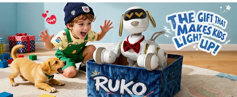 Programmable Robot Toy, 2.4GHz Remote & Gesture Control, Touch Sensor, with Realistic Barks, Birthday Gift for Kids Age 3+ Ruko 18011 Smart Robot Dog, Interactive Puppy Pet with 30 LED Expressions B0FLXCXPHD