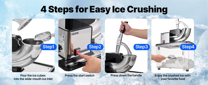 VEVOR Commercial Ice Crusher 661LBS/H, 350W Electric Snow Cone Machine with 4 Blades, 2000RPM Stainless Steel Shaved Ice Machine with 11 Gal Crushed-Ice Box, for Family Restaurants Bars, Black