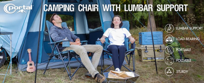 Portal Camping Chair with Lumbar Support for Adults Folding Portable High Back Oversized, 400LBS