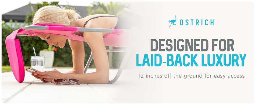 Ostrich the Deluxe 3N1 Lightweight Lawn Beach Reclining Lounge Chair with Footrest, Outdoor Furniture for Patio, Balcony, Backyard, or Porch, Pink