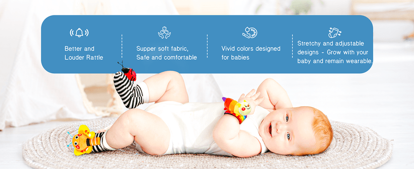Infinno Baby Wrist Rattle Socks and Foot Finder Set, Perfect Baby Toys for 0-12 Months Newborn Boys and Girls As Shower Gifts, Garden Bug Series