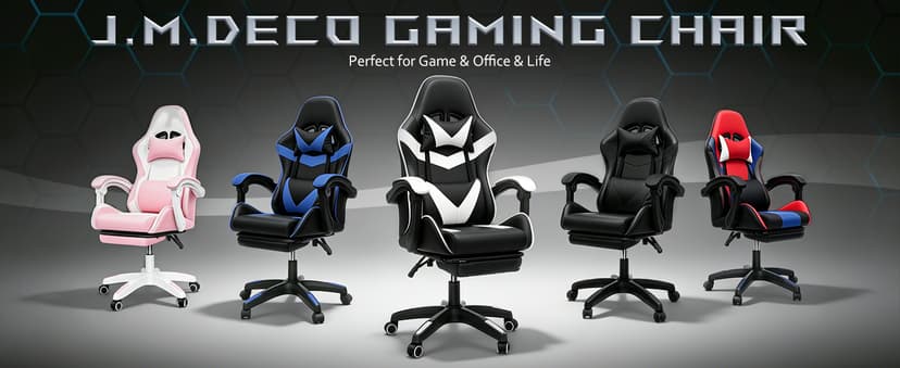 J.M.-Deco Gaming Chair Office Chair-Big and Tall Office Ergonomic Chair with Foot Rest - Comfy Desk Chair with Lumbar Support,Black