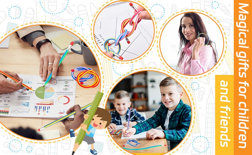 OJYUDD Flexible Bendy Pencil,35 PCS Flexible Soft Pencil Colorful Stripe Soft Pencils with Eraser as Gift for Students or Children B07GVDPM1D