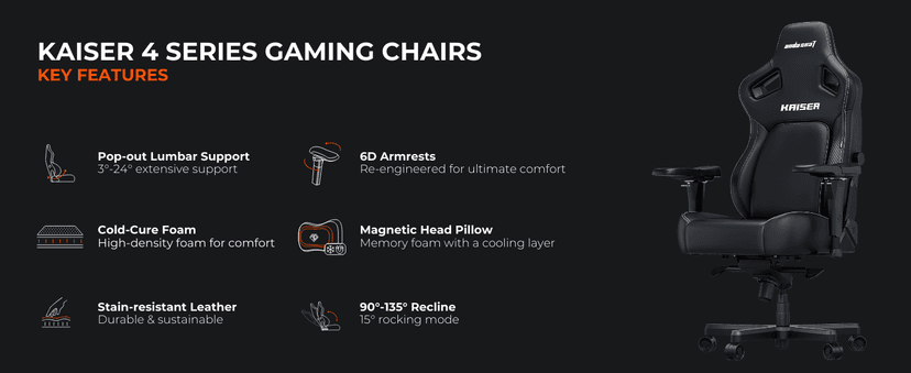 Anda Seat Kaiser 4 XL Gaming Chairs for Adults - Ergonomic Gray Fabric Gaming Chairs with 6DArmrest, Comfortable Office Seat with Lumbar Support, Heavy Duty Wide Gamer Seat