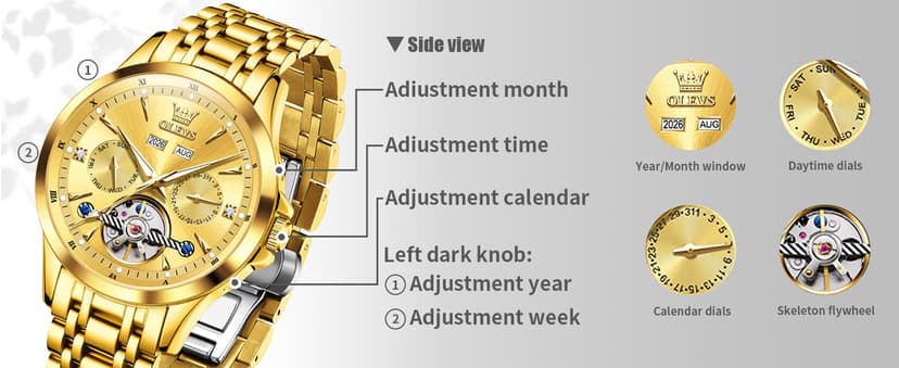 OLEVS Automatic Watches for Men Luxury Skeleton Multi-Function Mechanical Watch Self Winding Date Waterproof Luminous Mens Watch