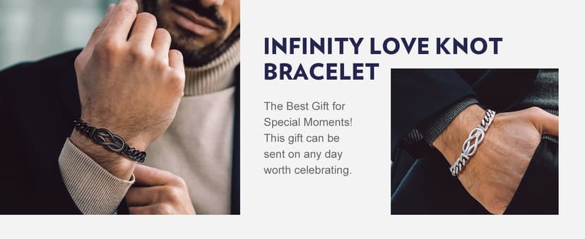 Bandmax Inifinity Love Knot Cuban Link Chain Bracelets for Men Stainless Steel/Black Mens Bracelet with Love Message Card Gift for Son Grandson Husband Father
