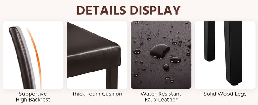 Yaheetech Dining Chairs Set of 4 PU Leather Dining Room Chairs with Waterproof Surface and Wood Legs for Kitchen Restaurant and Living Room, Dark Brown