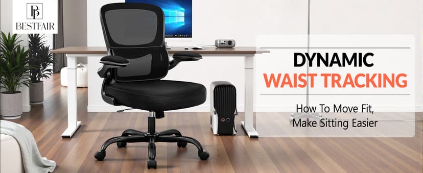BESTFAIR Office Chair Ergonomic Desk Chair, Breathable Mesh Comfy Chair with Lumbar Support, Computer Chair, Home Desk Chair with Flip-up Armrests, Gaming Chair for Adults Home Office (Black)
