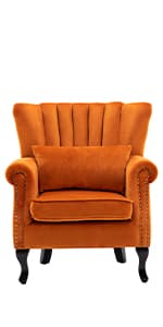 Kmax Orange Accent Chair Velvet Wingback Chair with Pillow Nail-Head Channel Tufted Oversized Club Chair for Living Room Bedroom Guest Room