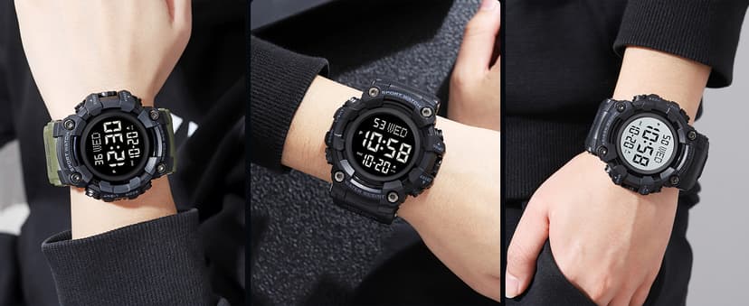 FANMIS Men's Digital 50M Waterproof Electronic Sport Watch Rubber Band Army Military 24H Time LED Light 164FT Water Resistant Calendar Date Day Watches