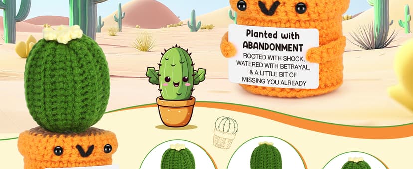 Funny Retirement Gift for Woman Men, Coworker Farewell Leaving Going Away Goodbye Gift for Women Coworker Boss Friend Teacher, Moving Away Off to College, Crochet Abandonment Cactus Decroration Card