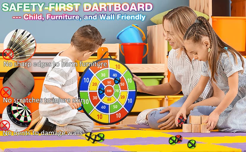 Dart Board Games for Kids Ages 3-12, Sticky Dart Board with 12 Balls & 12 Darts, Indoor Outdoor Toys for Boys, Party Birthday Gifts