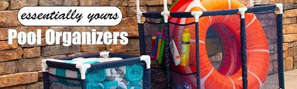 Essentially Yours Pool Storage Equipment Organizer Holder - Noodles, Toys, Balls and Floats Mesh Rolling Double Decker Bin, Large with Noodle Holder, (35.3" W x 23" L x 59.4" H), Brown Style 561935