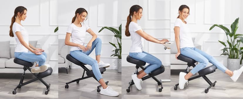 Ergonomic Kneeling Chair, Meditation Chair with Height Adjustable and Cushion for Home and Office, Posture Office Stool with an Angled Seat and Casters