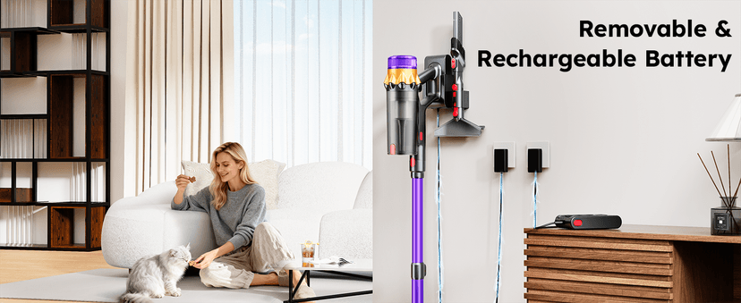 Cordless Vacuum Cleaner, 500W 50KPA 60Mins Vacuum Cleaners for Home, Self-Standing Stick Vacuums with LED Display, Anti-Tangle, Lightweight, Rechargeable Wireless Vacumm for Pet Hair Carpet Floor