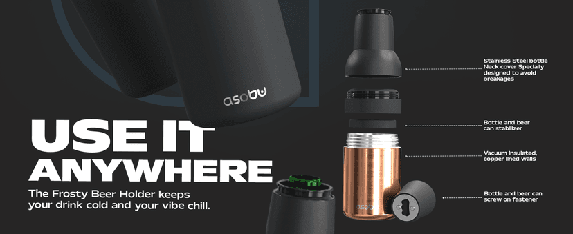 Asobu Frosty Beer Holder,2 Go Vacuum Insulated Double Walled Stainless Steel Beer Can and Bottle Cooler with Beer Opener, Bpa Free, Fits Standard 12oz, Ice Cold for Hours, Great Gift for Beer Lovers