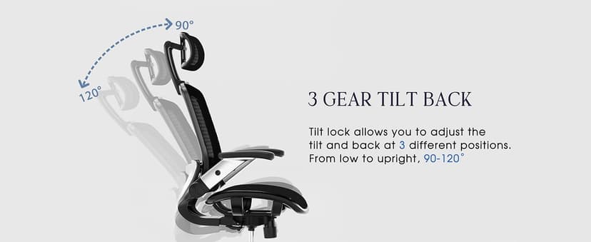 GABRYLLY Ergonomic Office Chair, High Back Home Desk Chair with Headrest, Flip-Up Arms, 90-120° Tilt Lock and Wide Cushion, Big and Tall Mesh Chairs for Man Woman, Black Task Chair