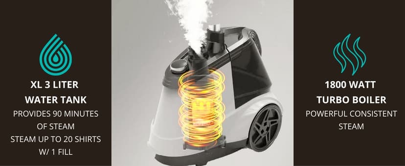 True & Tidy Heavy Duty Commercial Full Size Standing Garment Steamer for Clothes with Extra Large 2.9L (98 oz) Water Tank for 90+ mins of Steam Time, 1800 watts of Powerful Steam, 3 Settings, Gray