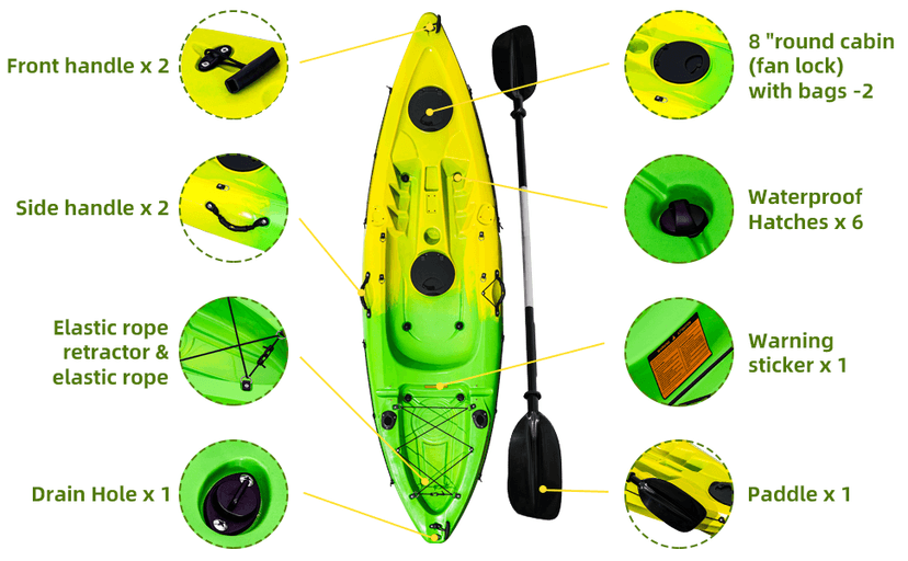 Fishing Kayaks, 12.4FT Sit on Top Kayak for 2-3 Person Adults with Paddle & Comfortable Seat, Capacity of 600LBS, Hard Shell Recreational Ocean Kayak Boat, Green