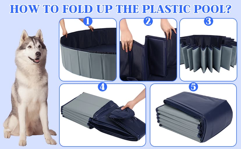 Foldable Dog Pool, Portable Pet Bath Tub and Kiddie Swimming Pool, Collapsible Bathtub for Puppies, Small, Medium and Large Dogs, Cats and Kids, 32 x 8 in, Gray