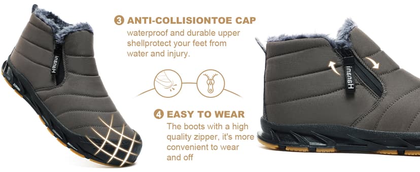 Hanani Mens Snow Boots Waterproof Winter Boots for Men Fur Lined Warm Ankle Boots Zipper Closure Slip on Outdoor Boot Comfortable Walking Shoes