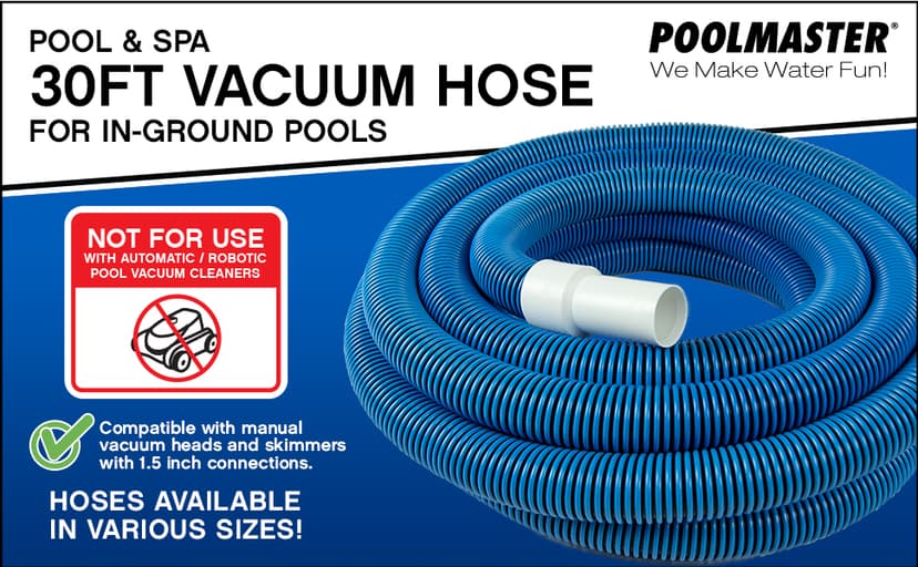 Poolmaster Manual Pool Vacuum Hose, 30 Ft x 1-1/2” for Inground & Above Ground Pools, Not for Automatic Cleaners, Kink-Free, Heavy Duty Pool Cleaner Hose with Swivel Cuff – Made in USA