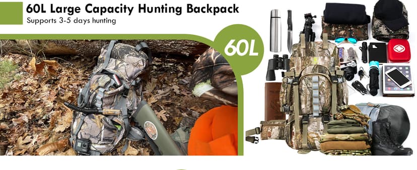 Hunting Backpack for Men, 60/80L Camo Backpack with Waterproof Rain Cover, 600D Hunting Pack for Hunters