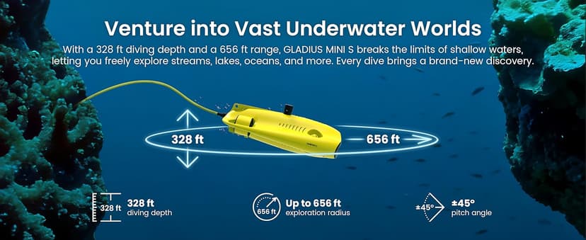 Chasing Gladius MINI S Upgraded Professional Underwater Drone Set, with 4k Resolution + EIS Anti-Shake Camera, Remote Control and App Remote Control, Support Multiple Mounts