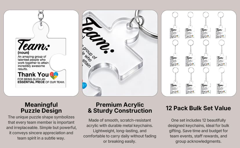 Gift Set for Employee, Staff, Teachers, Teamwork Puzzle Piece Keyring, Acrylic Team Appreciation Gifts Bulk Thank You Keychains for Coworkers B0FD9YB7K3