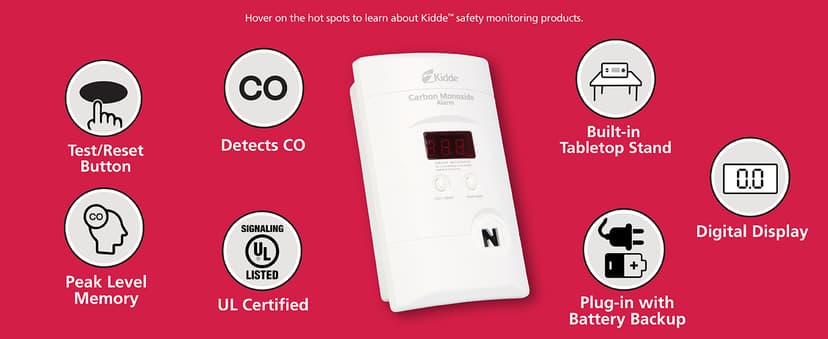 Kidde Carbon Monoxide Detector, Plug-In with 9V Battery Backup, Digital Display, 85 dB Alarm, LED Status Light Indicators, 3rd Edition