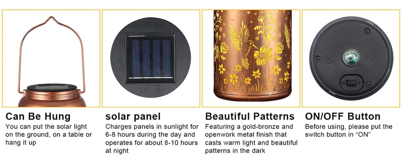Solar Lanterns Outdoor Waterproof Hummingbird Garden Decor Gifts for Women Mom Grandma Hanging Solar Lights Metal Solar Decoration Outside for Yard, Patio, Backyard, Porch