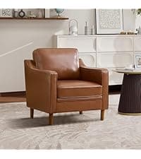 Kingfun Faux Leather 3 Seat Couch for Living Room, Mid Century Modern Sofa with Rolled Arms and Deep Seats, Fluffy Comfort for Apartment, Easy to Assemble, Chestnut