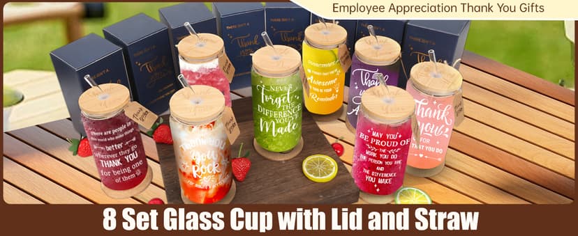 Beer glass cup, thank you gifts for staff coworker, gift box, hanging cards and coaster, birthday gift for team, men, women 8 Set Employee Appreciation Gifts Glass Cups, 16oz Can Coffee Cups B0DRN7HG9B