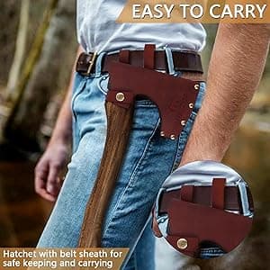 15.7" Hatchet, Camping Hatchet, Hand-Forged Axe with Sheath for Wood Chopping, Splitting, and Carving, Bushcraft Axe with Beech Handle for Outdoor Survival and Garden Work