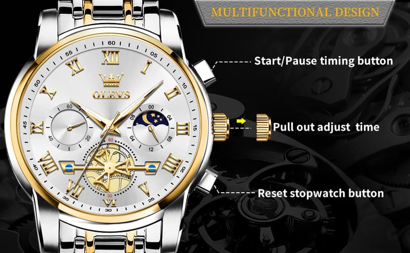 OLEVS Watches Men Waterproof Luxury Big Face Mens Watch Stainless Steel Quartz Analog Dress Watches for Men Luminous Multifunction Man Watch Relojes De Hombre