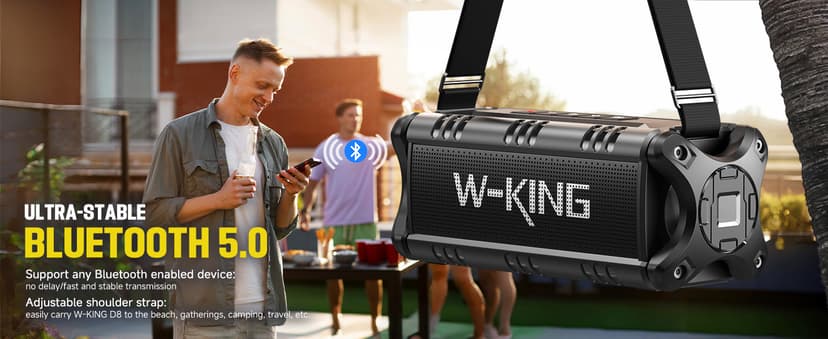 W-KING Bluetooth Speaker, 90W Max Portable Outdoor Speaker Loud, IPX6 Waterproof/50W Deep Bass Subwoofer/40H/EQ/Dual Pairing/TF/AUX, Large Boombox Speakers Bluetooth Wireless for Party/Beach/Jobside