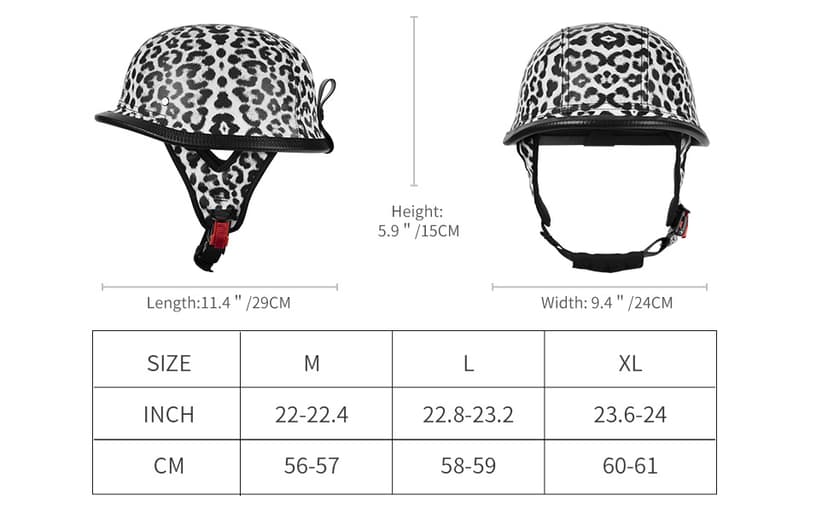 Vintage German Leather Motorcycle Half Helmet for Men Women - DOT Approved Open Face Helmets, Retro Biker Helmet for Cruiser, Chopper, Scooter
