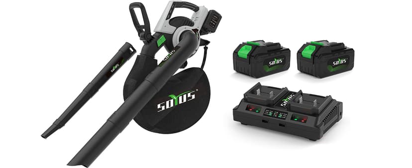 Cordless Leaf Blower & Vacuum SOYUS 3in1 Leaf Vacuum Mulcher 40V 360CFM 5 Speeds Brushless Battery Operated Leaf Blower for Lawn Care with 45L Bag 2 x 4.0Ah Battery and Charger Included